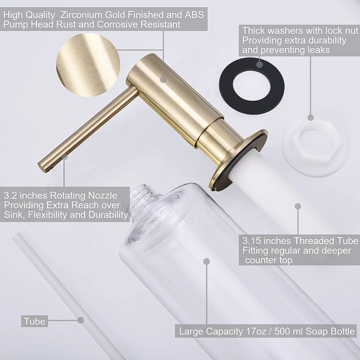 Matte Black Liquid Soap Dispenser with Brass Pump, 500ml